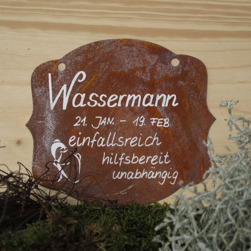 Rost-Schild mit Sternzeichen "Wassermann"