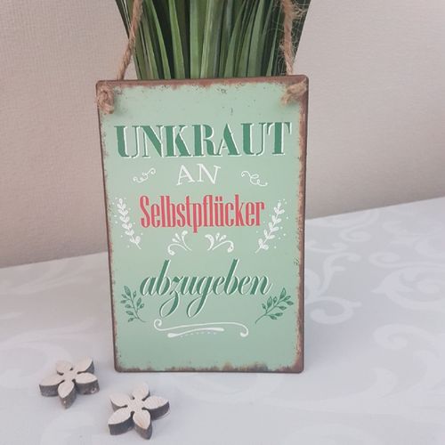 Metallschild "Unkraut", ca. 10 x 15 cm, grün