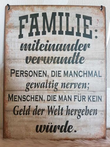 Metallschild "Familie:miteinander..."  ca. 15  x 20, vintage Stil