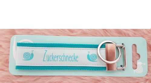 Schlüsselanhänger Zuckerschnecke aus Stoff, ca. 13.5x3,5, türkis