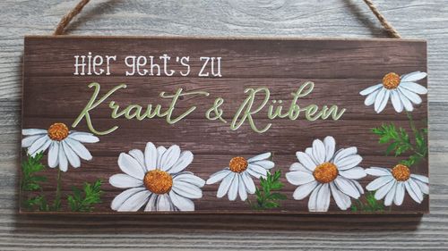 Holzschild "Hier geht´s zu Kraut & Rüben"