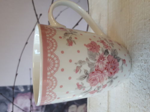 Kaffeebecher "Rosa Blume mit rosa Punkten "